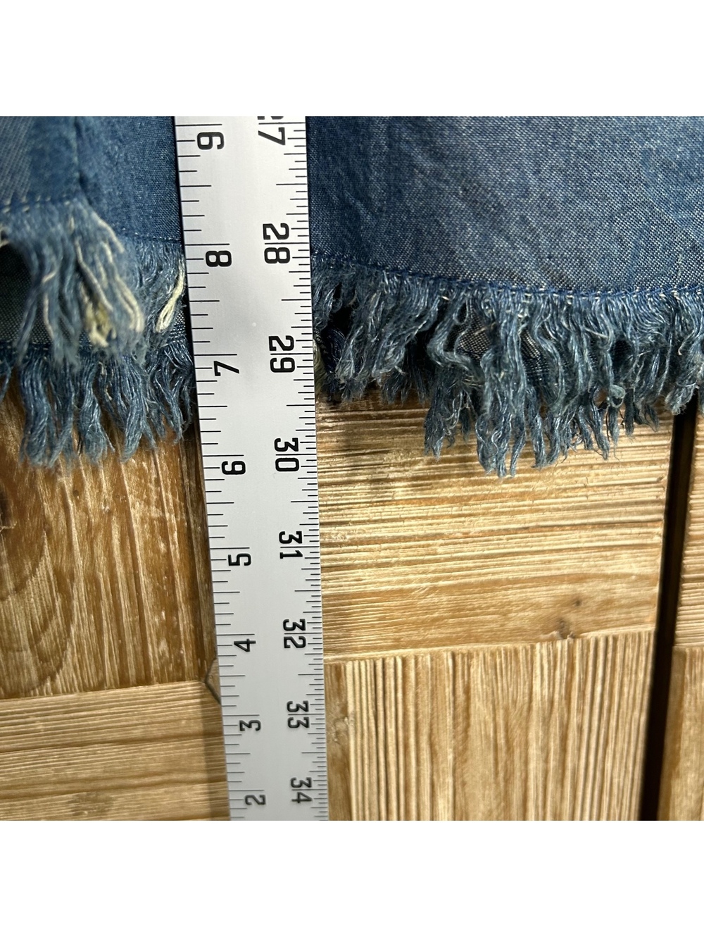 Downeast Retro Blue Modest Midi Boho Skirt Large Button Front Fringe Raw Hem - Picture 10 of 10